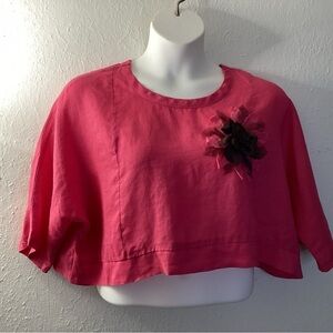 Unbranded Pink Linen Top with Flower Size Large